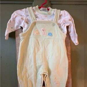 Child of Mine Cream Baby Overalls with Embroidery